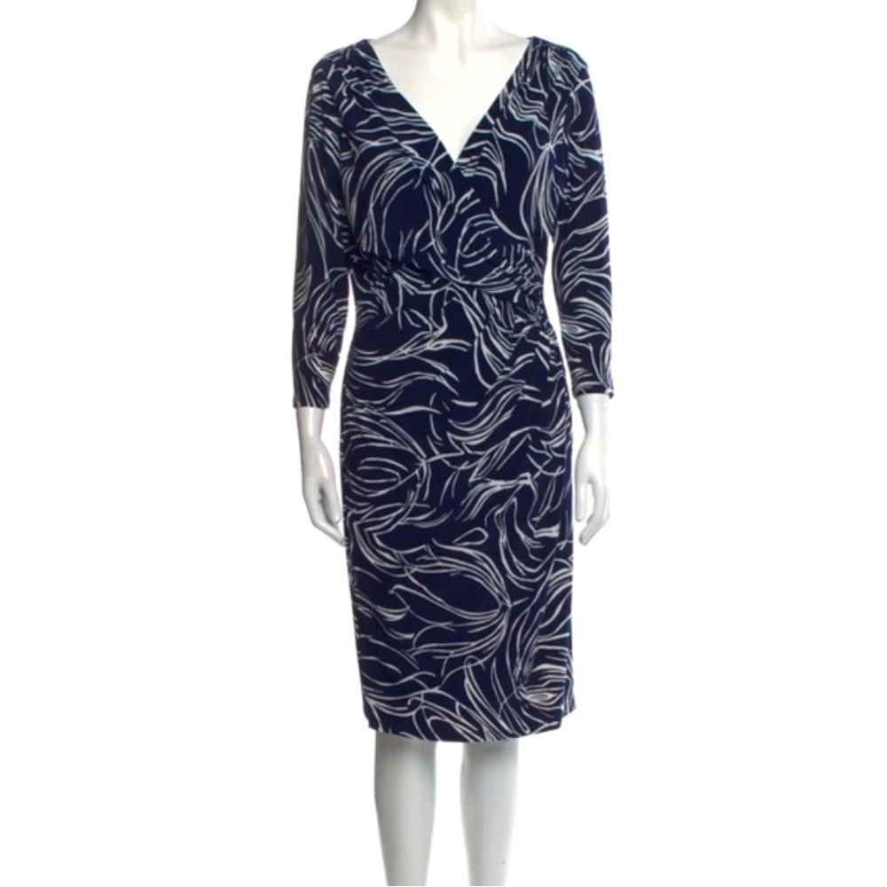Lauren Ralph Lauren Women's Size 10 Black & White Jersey Sheath Dress Faux Wrap
